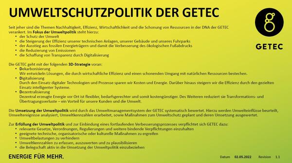 Bild vergrößern: Umweltschutzpolitik GETEC